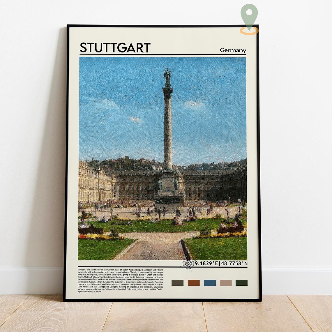 Stuttgart Germany Palace Square Jubilee Column Travel Poster - Image 2