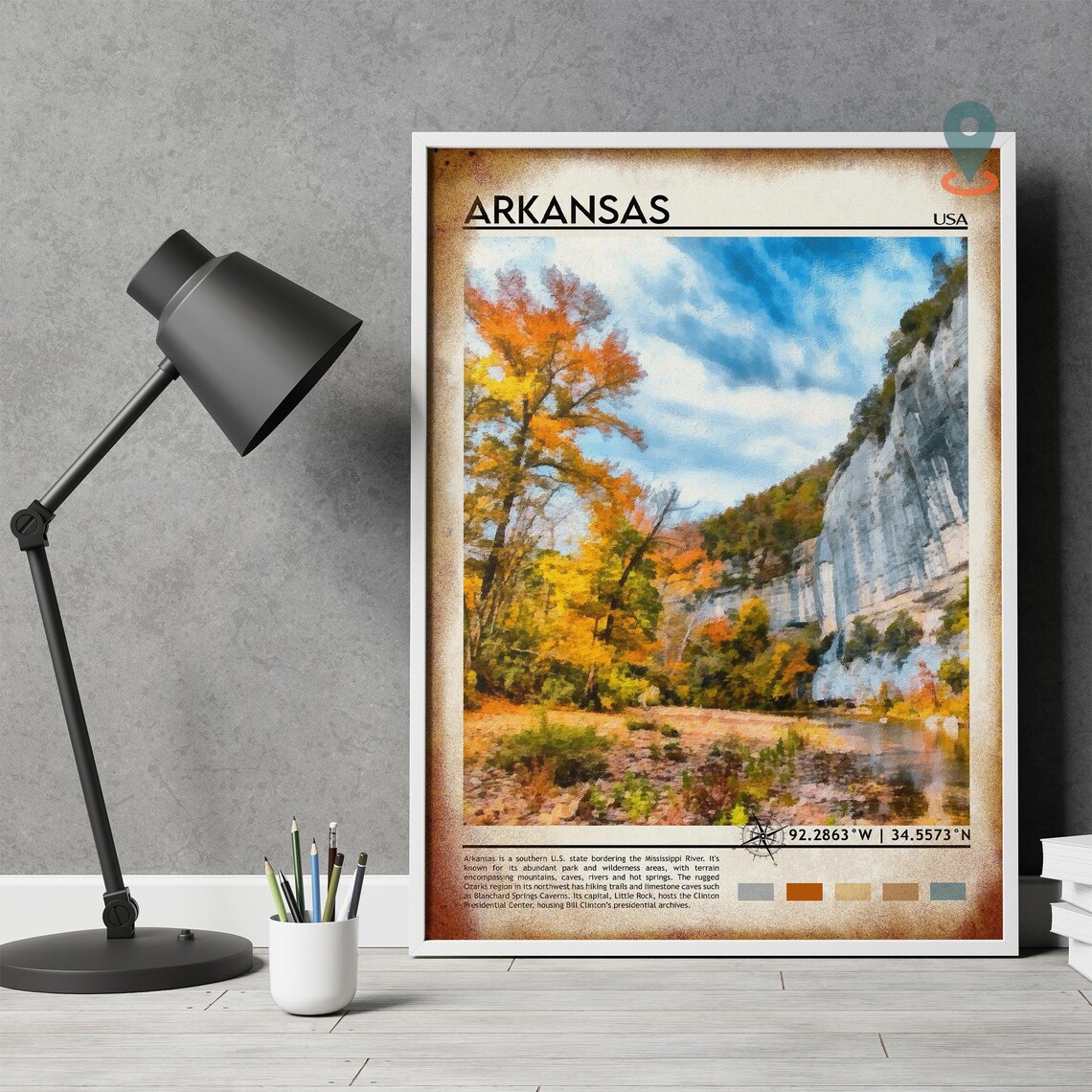 Arkansas USA Autumn Forest River Bluffs Scenic Travel Poster - Image 4