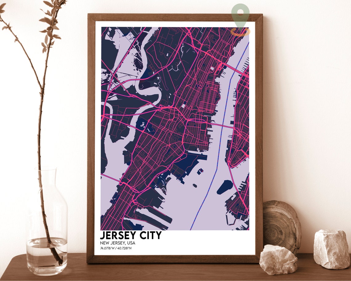 Jersey City New Jersey Bold Orange Street Map Modern Art Poster - Image 2