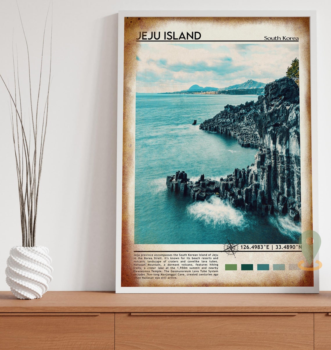 Jeju Island South Korea Volcanic Cliffs Turquoise Sea Poster - Image 5