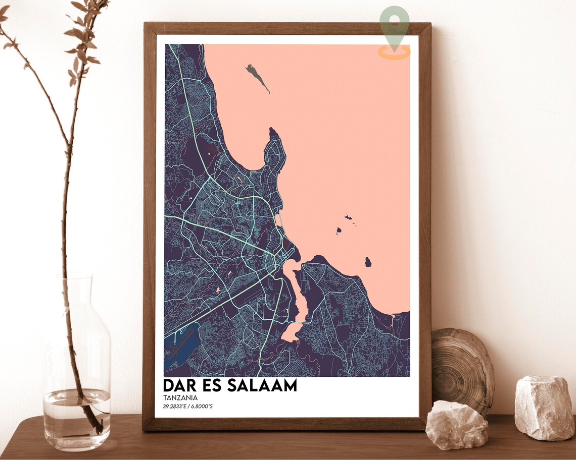 Dar es Salaam Tanzania Teal Street Map Art Print for Modern Wall Decor - Image 5