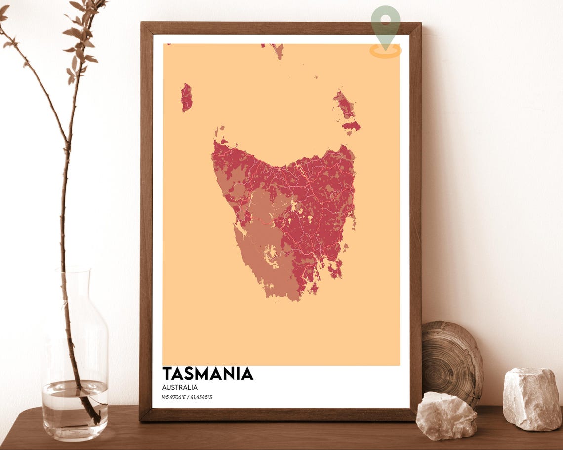 Tasmania Australia Island Map Dark Navy on Lavender Graphic Poster - Image 4