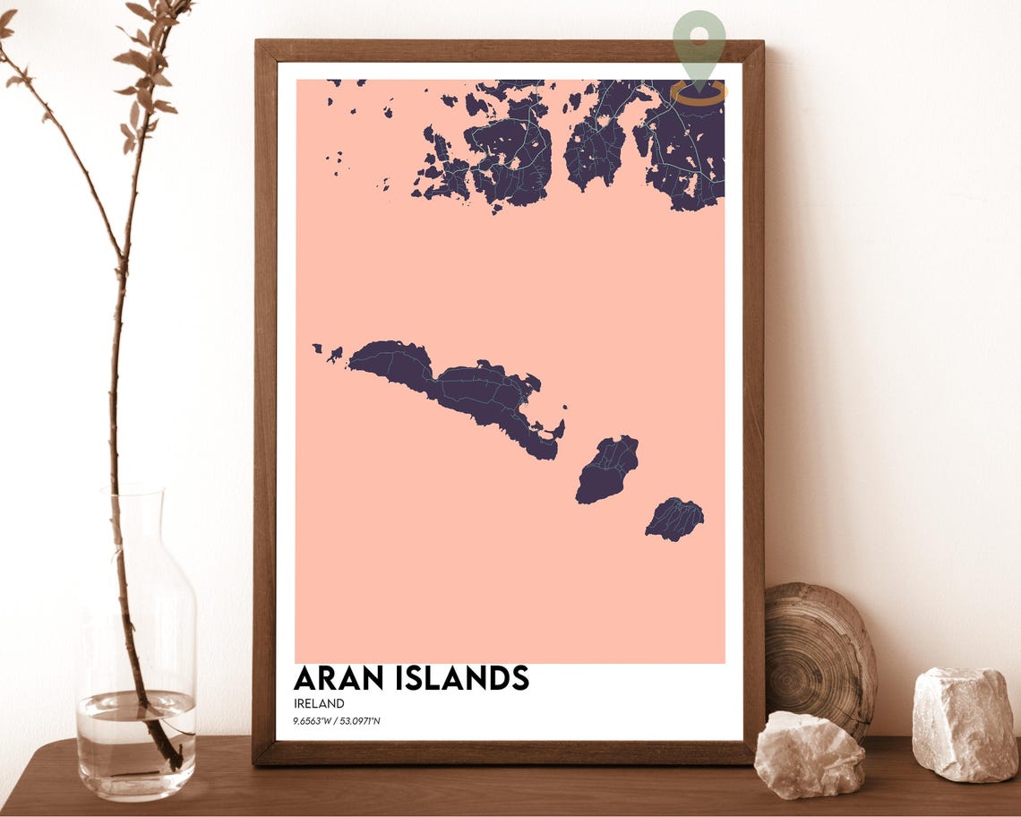 Aran Islands Ireland Teal Minimalist Island Street Map Wall Art - Image 4