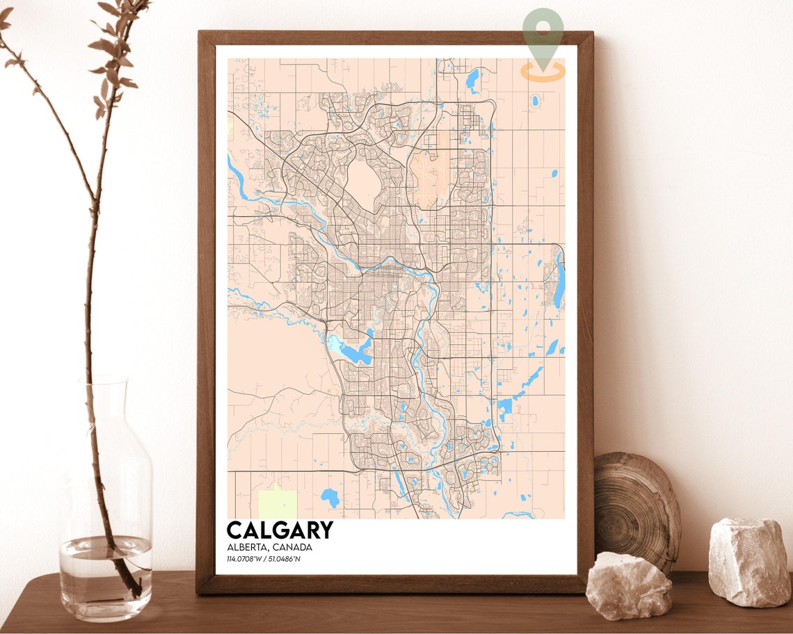 Calgary Alberta Canada City Map Art Poster Beige Modern Wall Decor