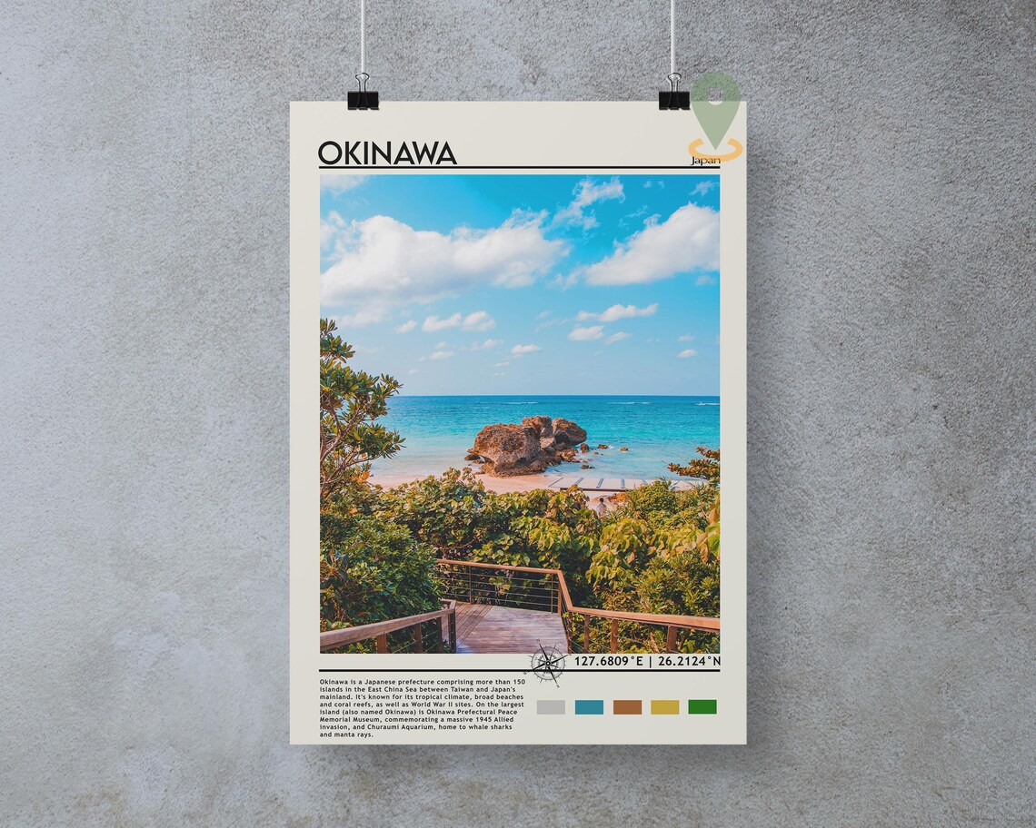 Okinawa Japan Tropical Beach Boardwalk Turquoise Ocean Poster - Image 4