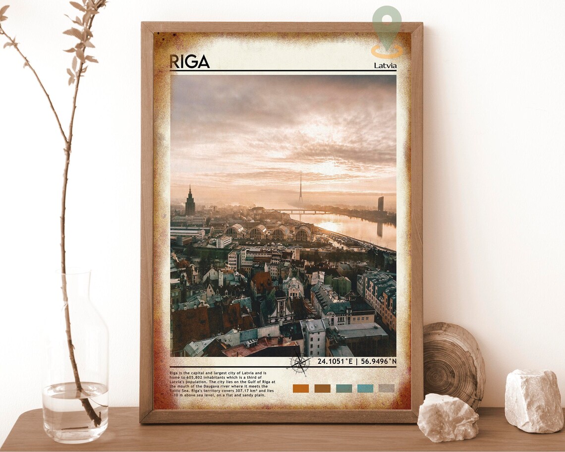 Riga Latvia Daugava River Sunrise Cityscape Travel Photo Poster - Image 6