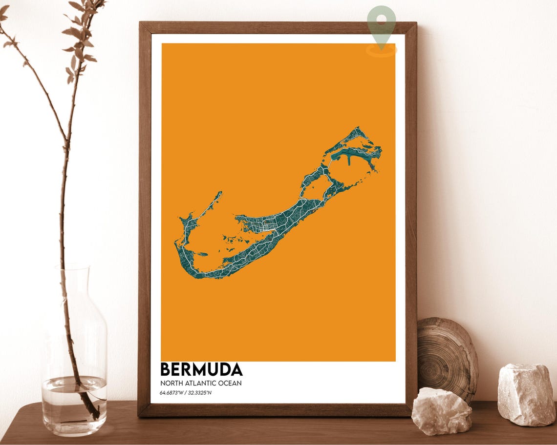 Bermuda North Atlantic Bold Mustard Yellow Island Map Art Poster - Image 5