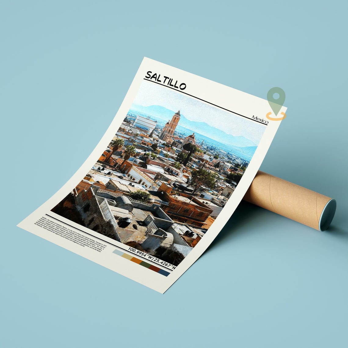 Saltillo Mexico Colonial Cathedral Rooftops City Travel Poster - Image 5