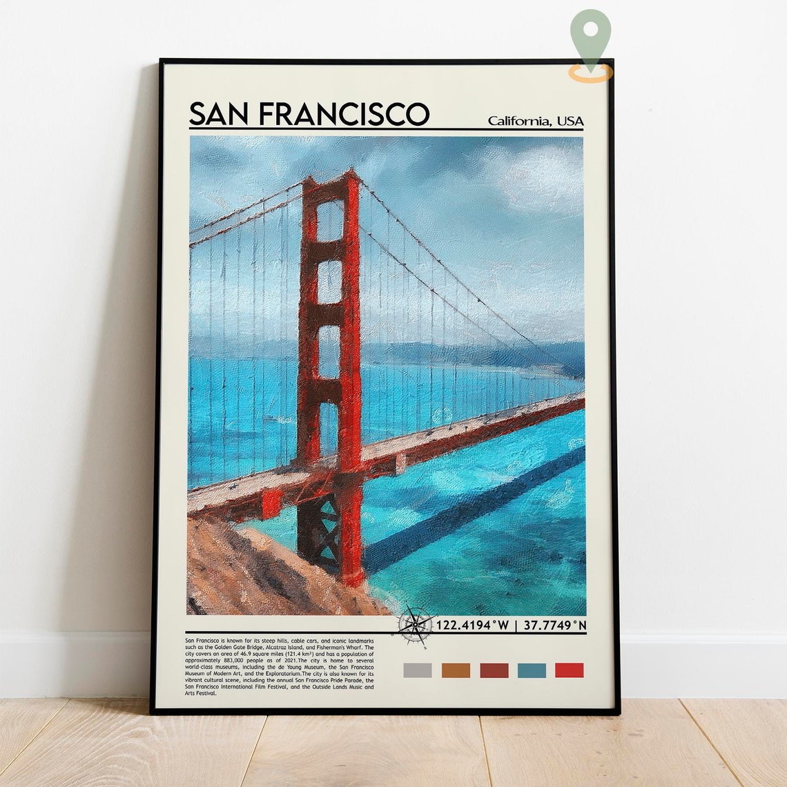 San Francisco California Golden Gate Bridge Painting Travel Poster - Image 2