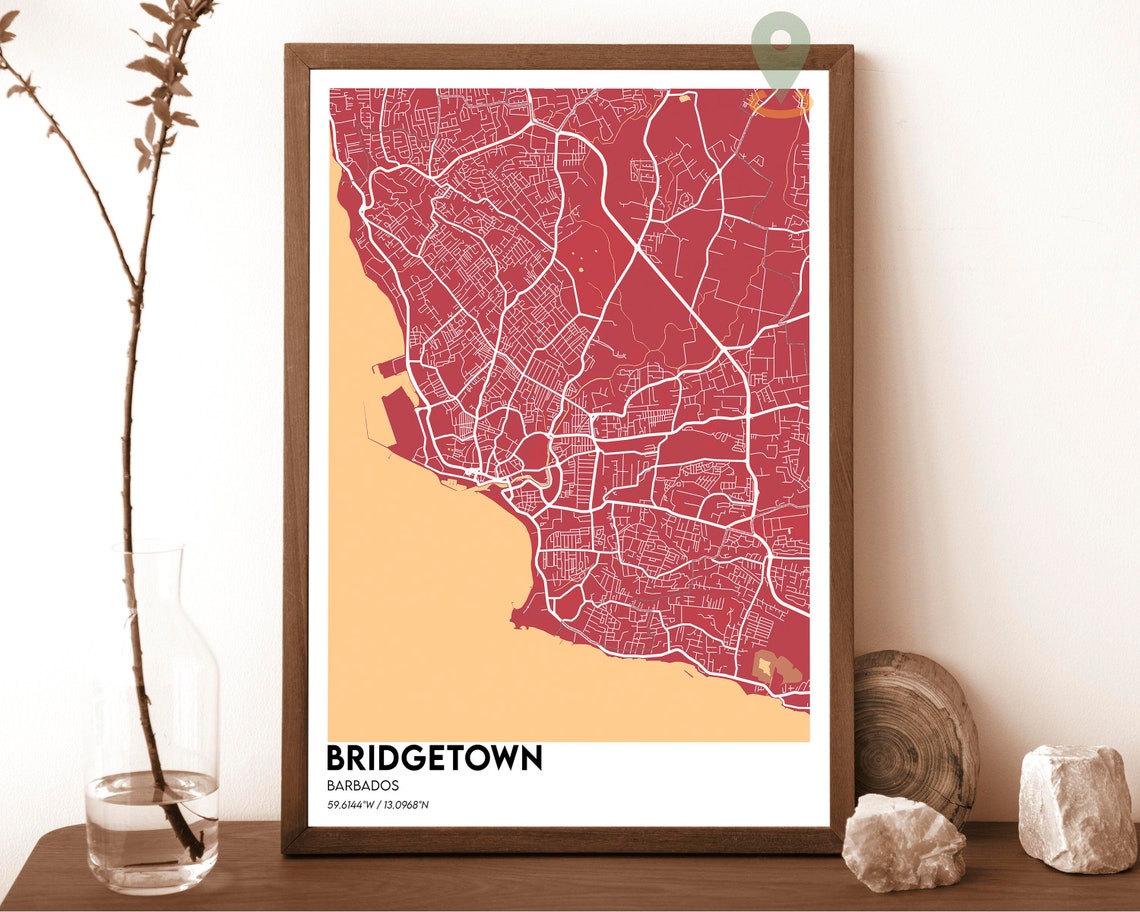 Bridgetown Barbados Navy Yellow Minimalist City Map Design Poster - Image 3