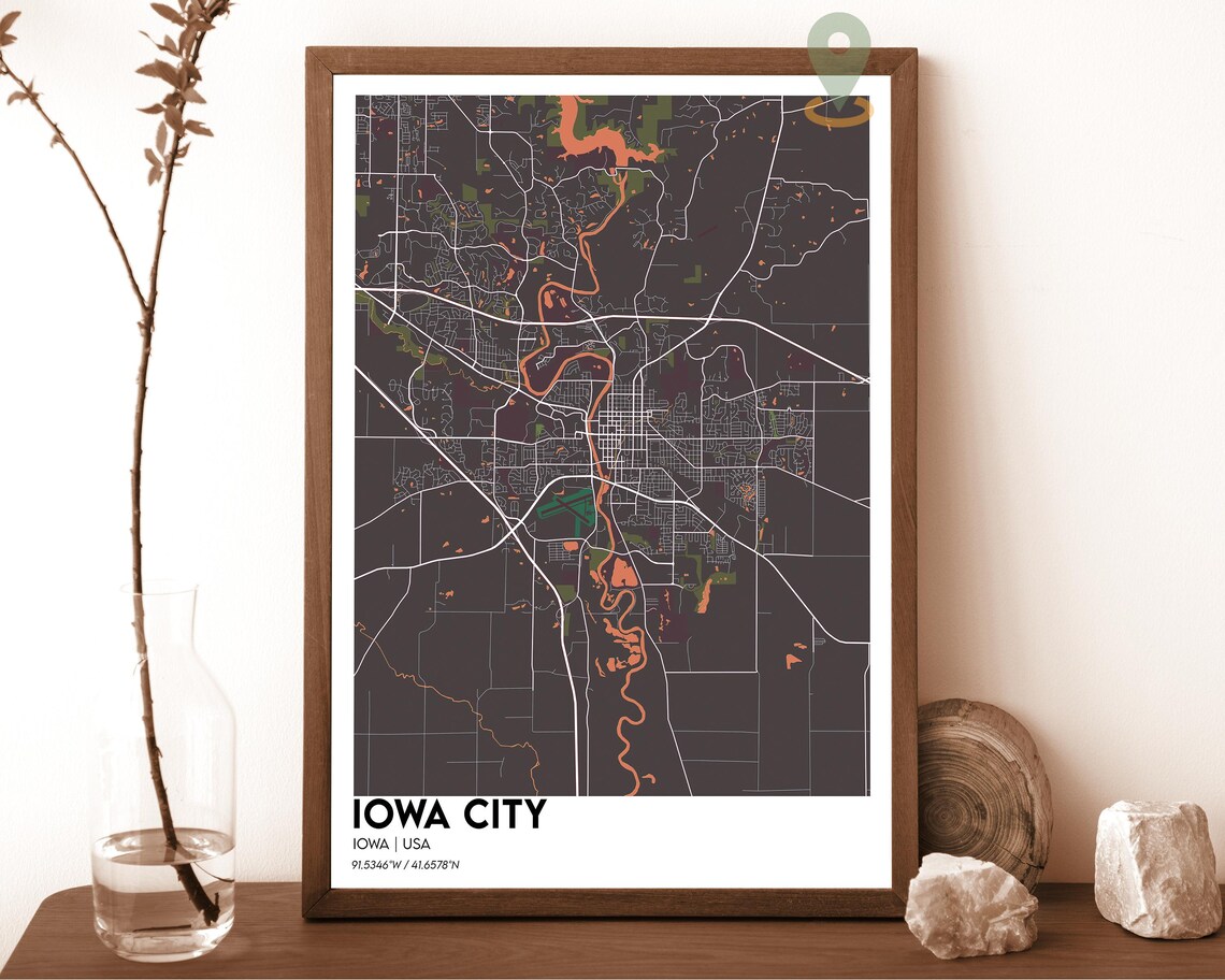 Iowa City Iowa Cream Vintage Minimalist City Street Map Wall Art - Image 6