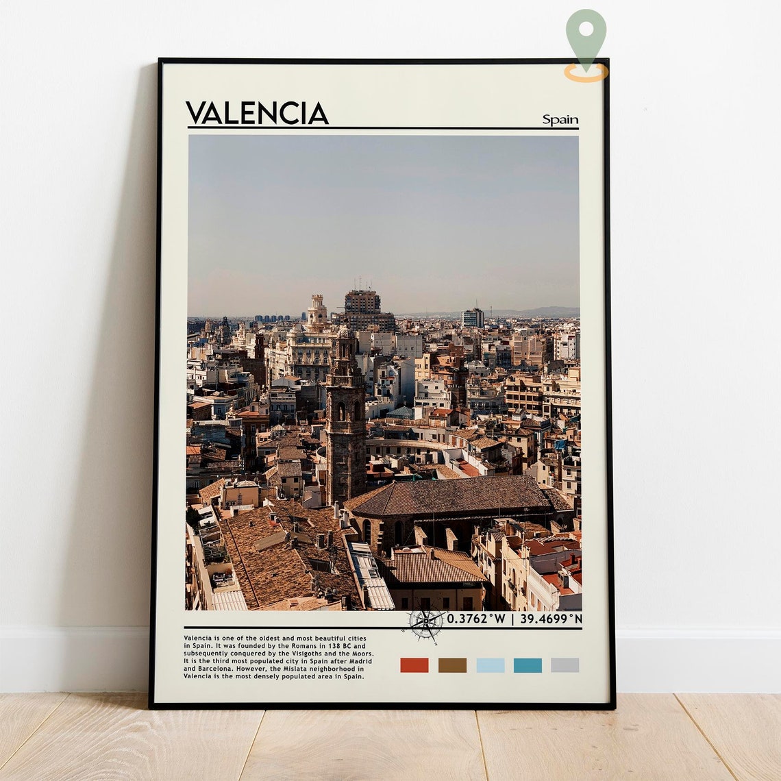 Valencia Spain Old Town Bell Tower Rooftops Skyline Travel Poster - Image 2