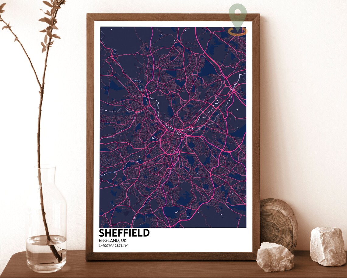 Sheffield England UK Dark Green Minimalist City Map Art Poster - Image 2