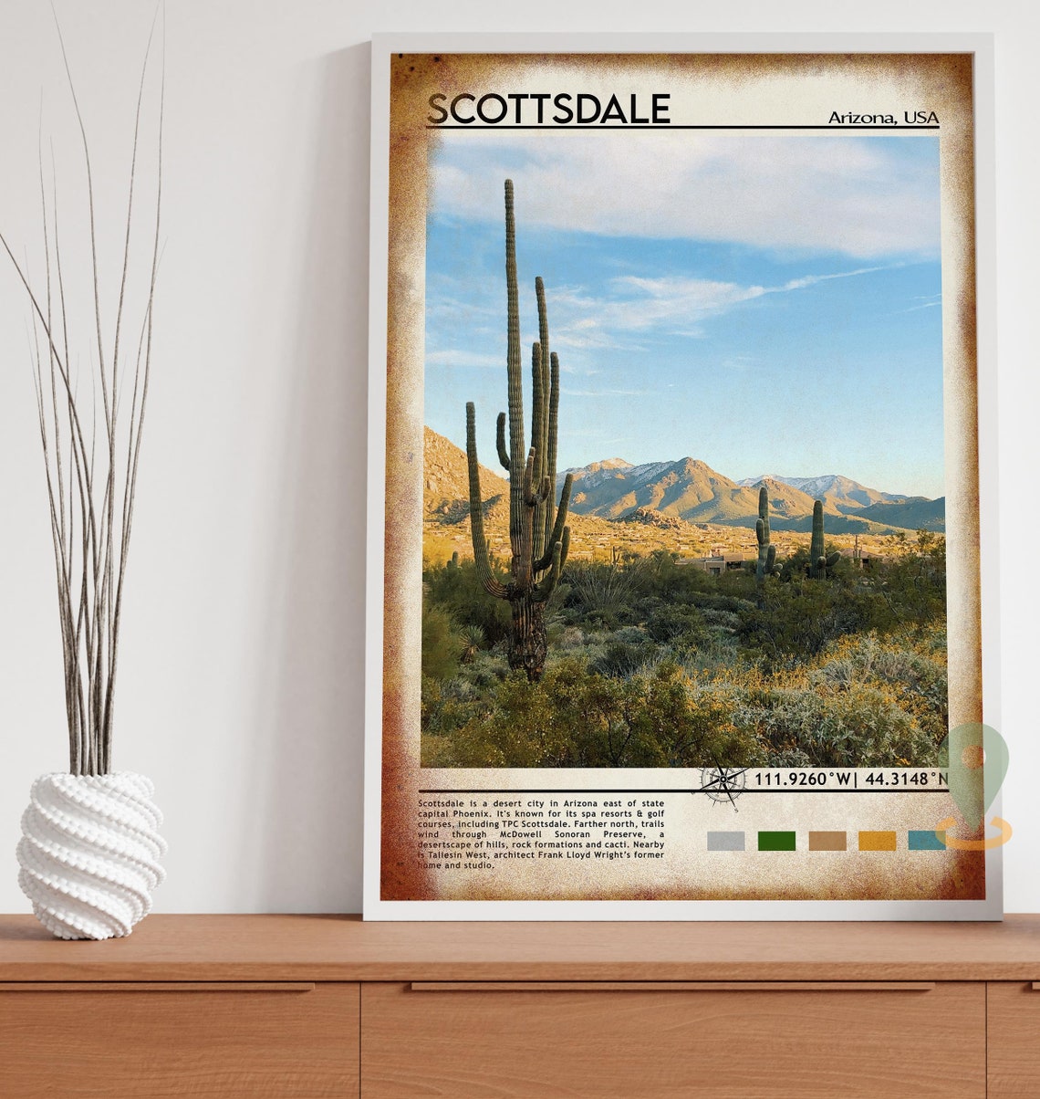 Scottsdale Print Vintage Poster Scottsdale Art Scottsdale Travel Poster Scottsdale Photo Scottsdale Poster Print Arizona Poster - Image 4