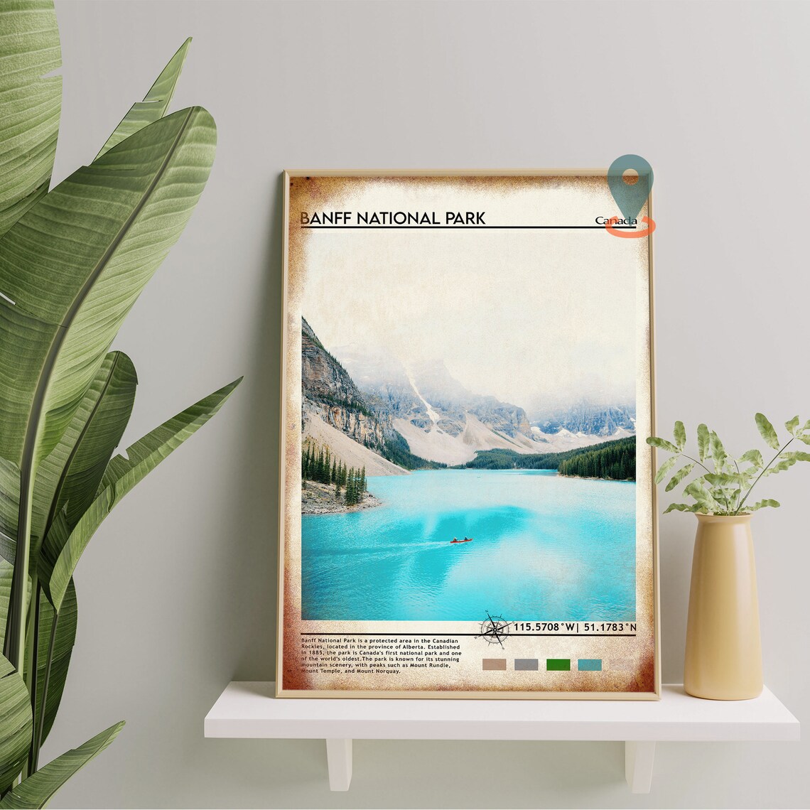 Banff National Park Canada Turquoise Lake Canoe Travel Poster - Image 3