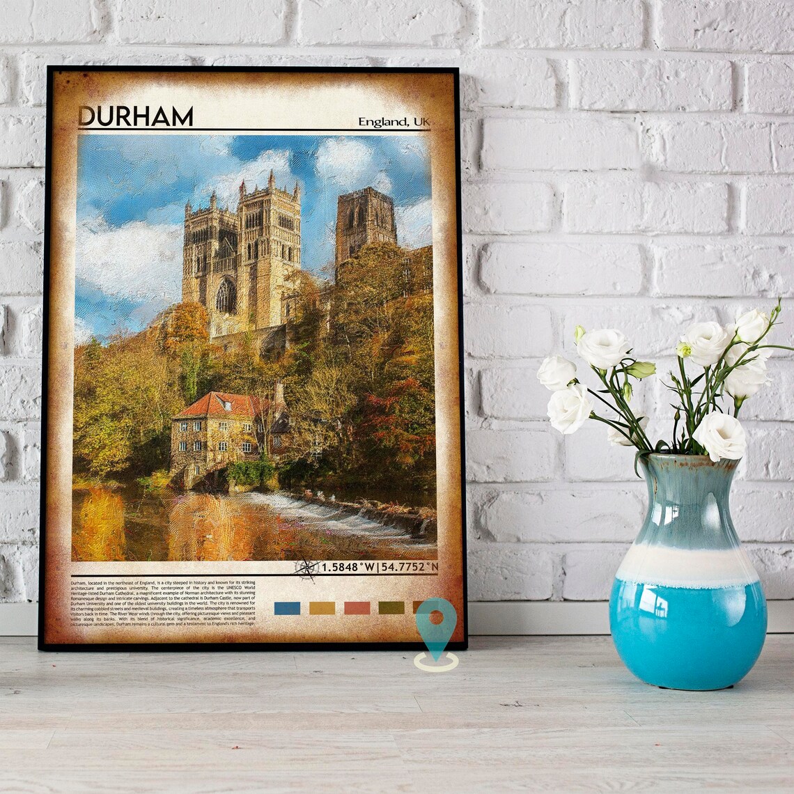 Durham England Cathedral Norman Towers River Weir Historic Poster - Image 4