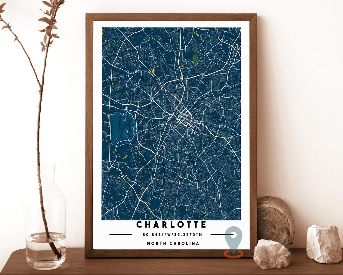 Charlotte North Carolina City Map Navy Blue Modern Street Grid Poster - Image 6