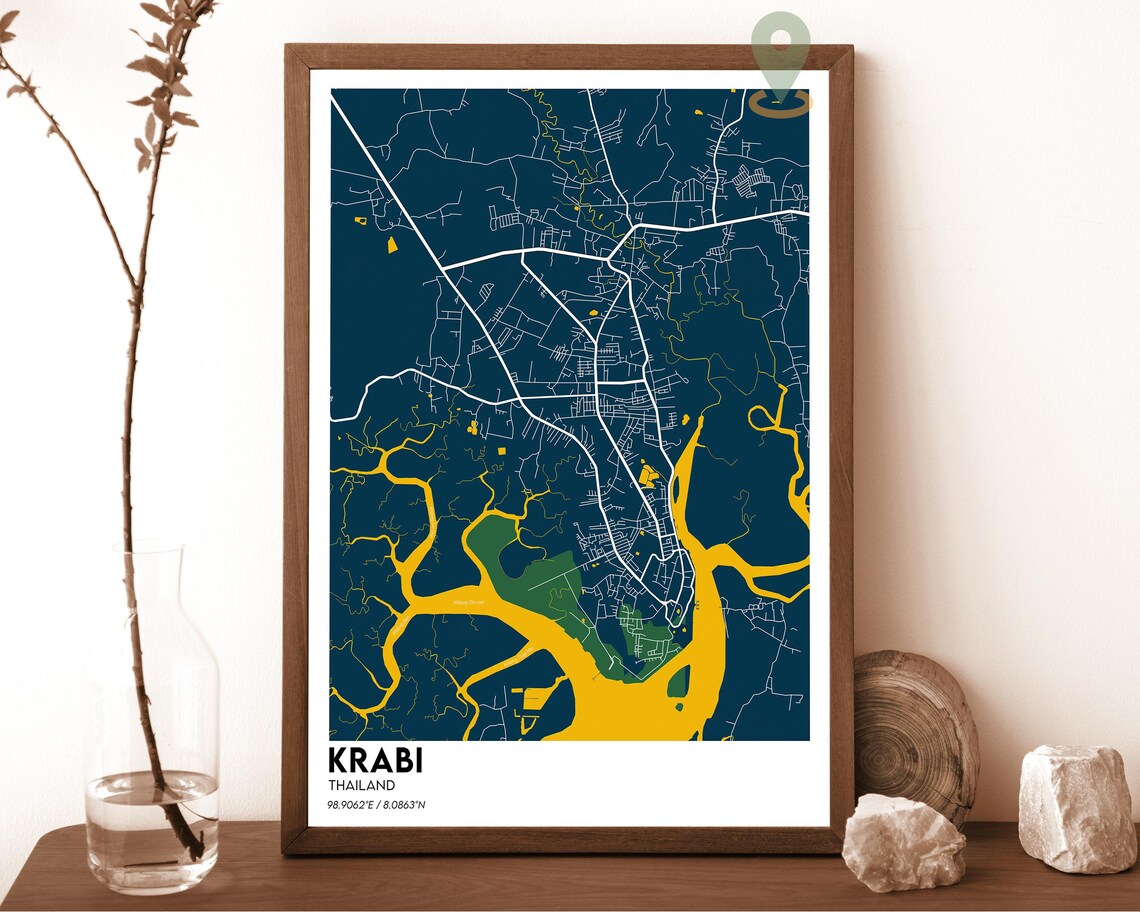 Krabi Thailand Plum Coastal Modern Minimalist City Map Wall Art - Image 2