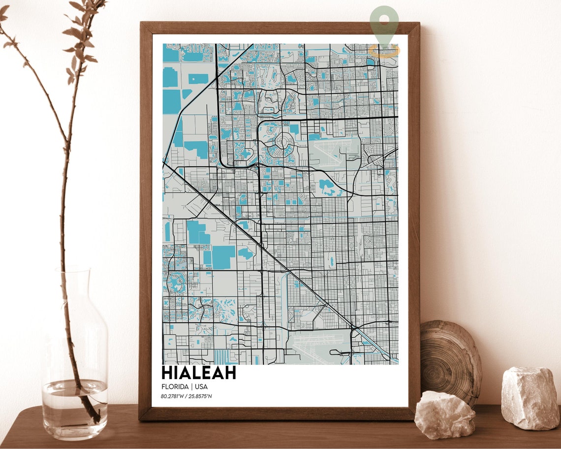 Hialeah Florida Modern City Map Navy Mustard Minimalist Poster - Image 2