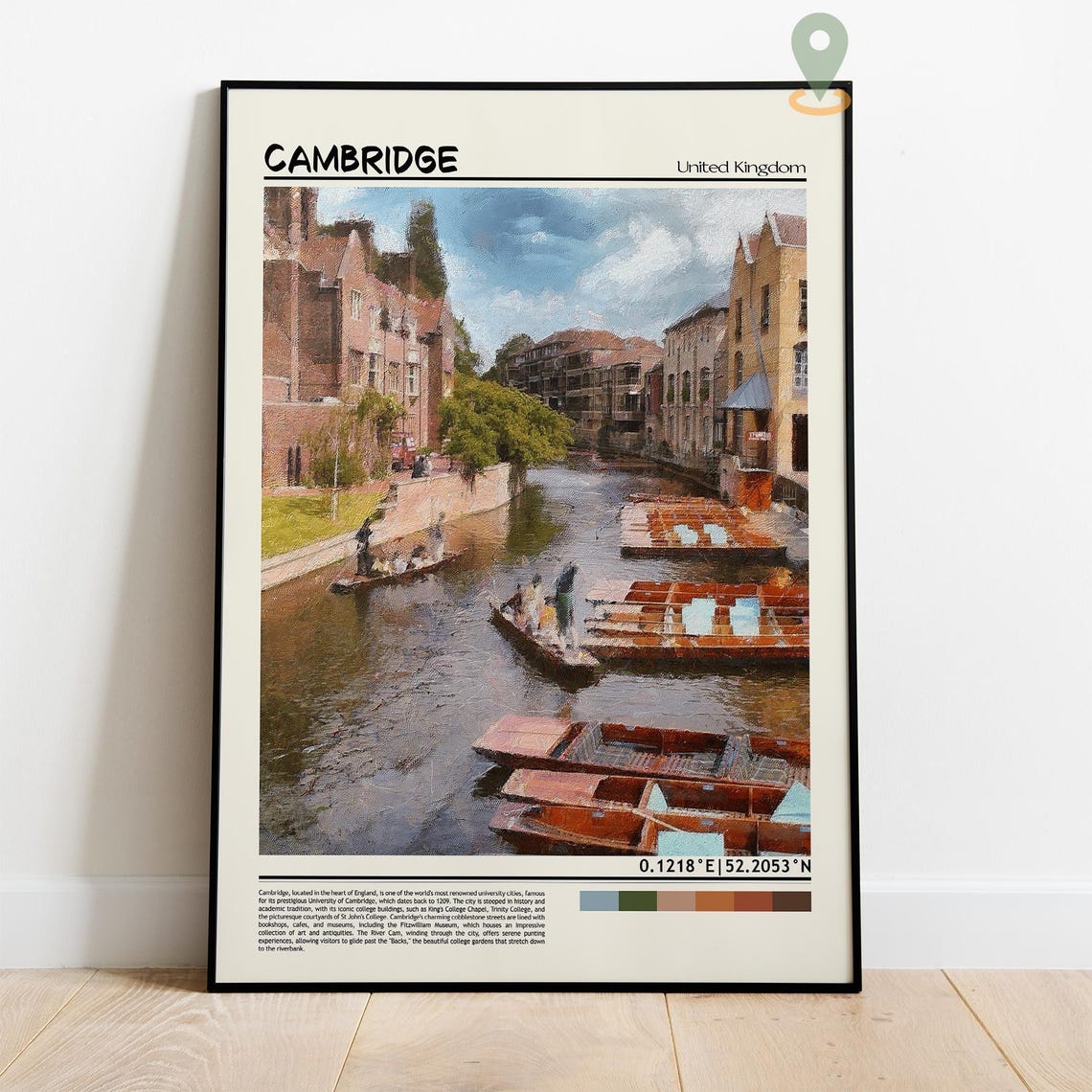 Cambridge England University River Cam Punting Painted Poster - Image 4