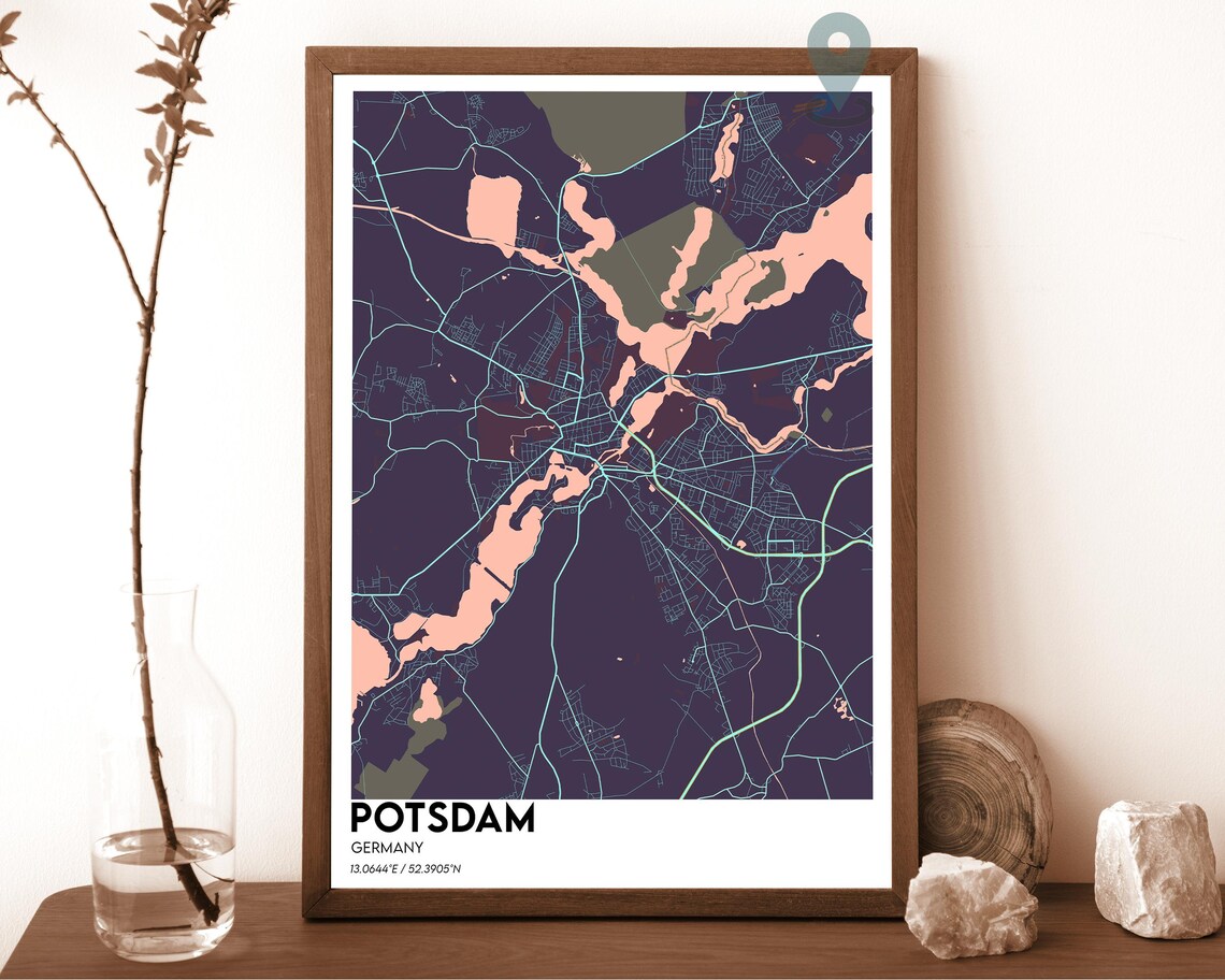 Potsdam Germany Burgundy Tan Lakes City Map Home Decor Poster Art - Image 3