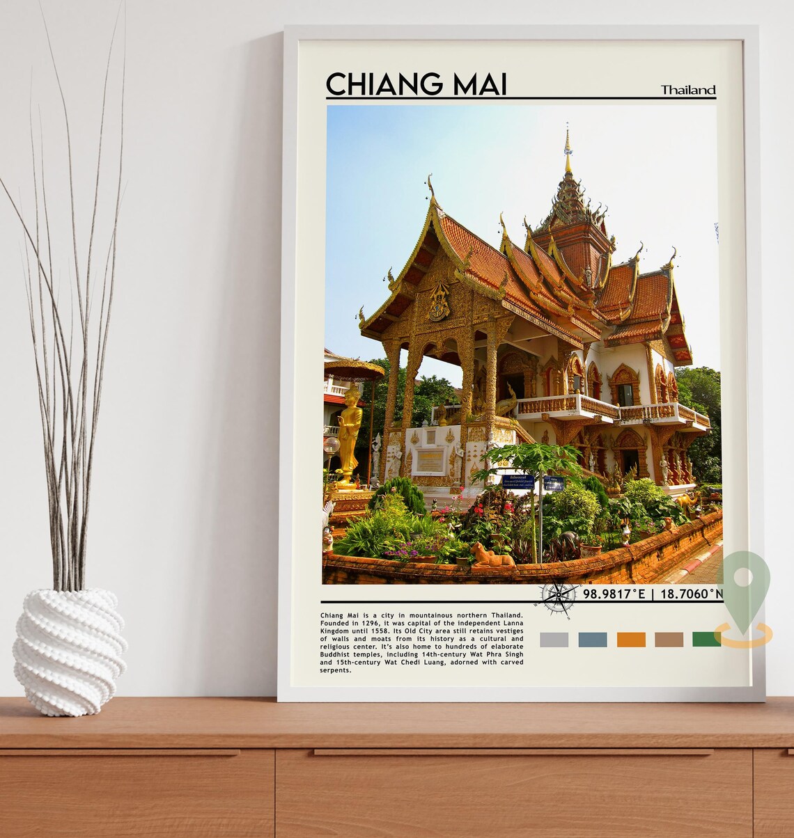 Chiang Mai Thailand Golden Temple Buddhist Travel Poster Art - Image 5