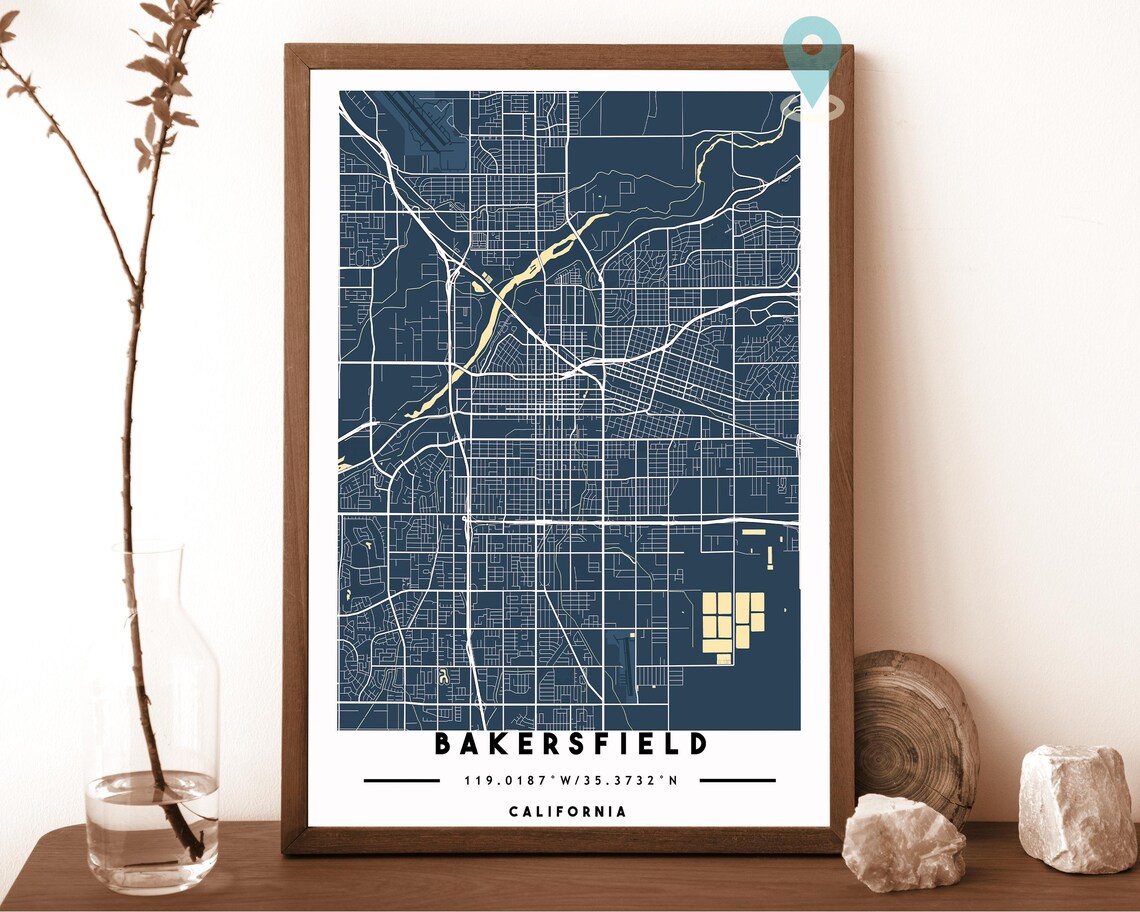 Bakersfield California charcoal with orange highlights Street Map Coordinates Poster - Image 4