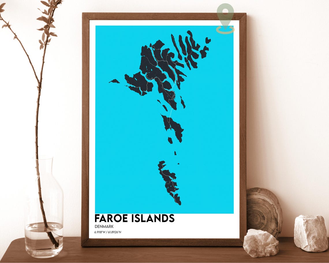 Faroe Islands Denmark Minimalist Archipelago Map Teal Cream Art Poster - Image 4