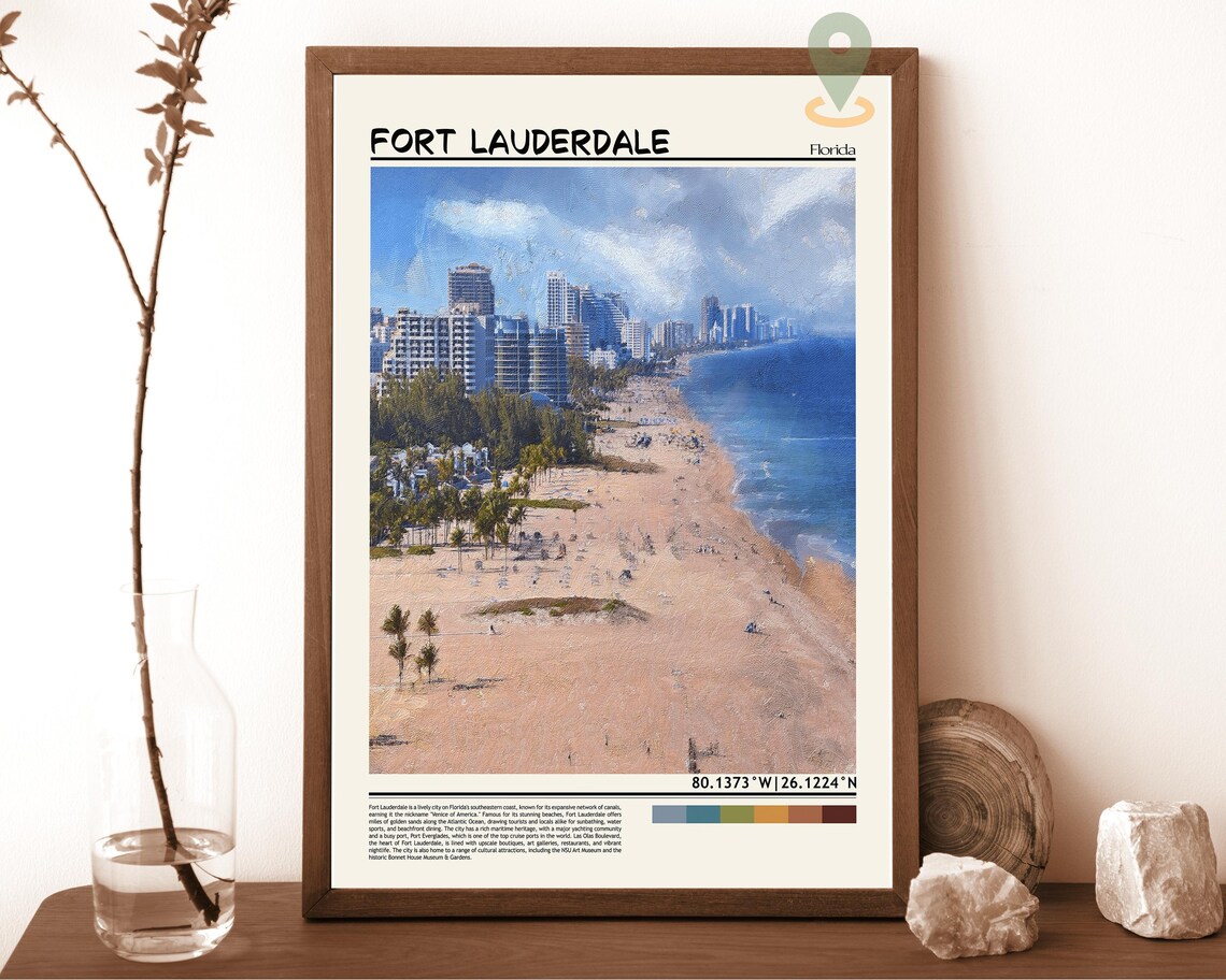 Fort Lauderdale Florida Sandy Beach Aerial Coastal Travel Poster