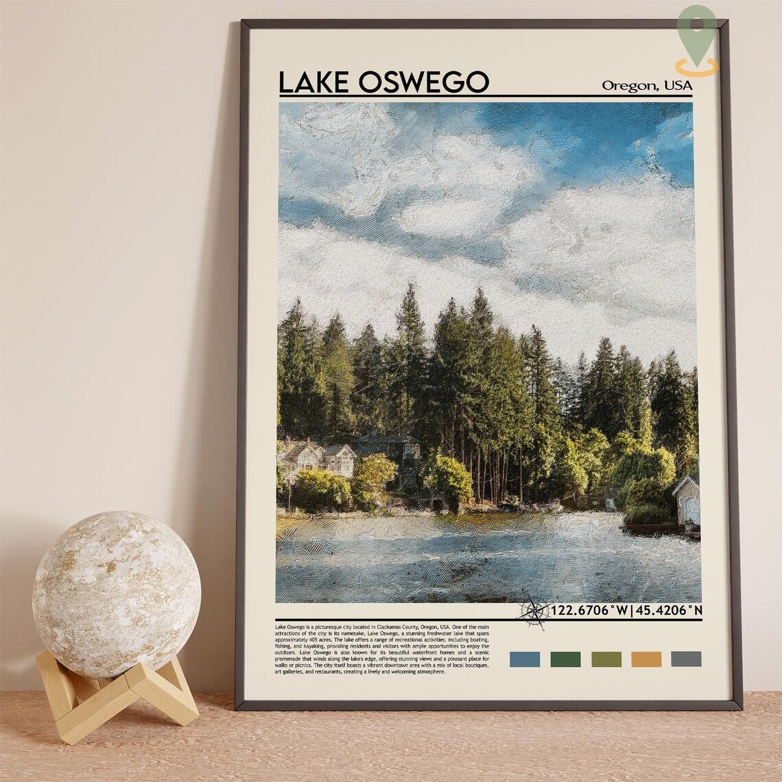 Lake Oswego Oregon Pine Lake Shoreline Summer Lakeside Travel Poster - Image 5