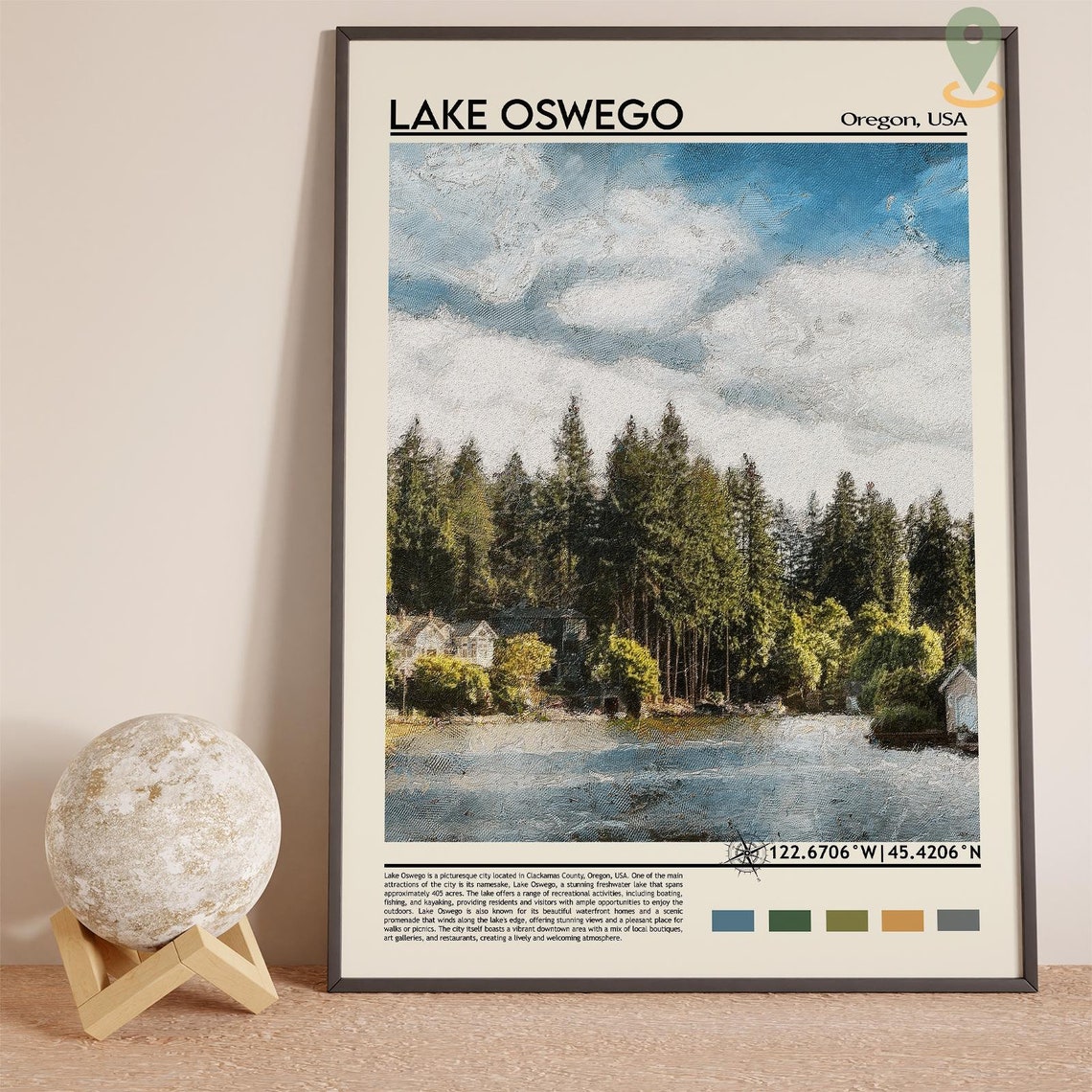 Lake Oswego Print Lake Oswego Poster Lake Oswego Wall Art Lake Oswego Travel Print Lake Oswego Art Print Lake Oswego Art Oregon Print - Image 5