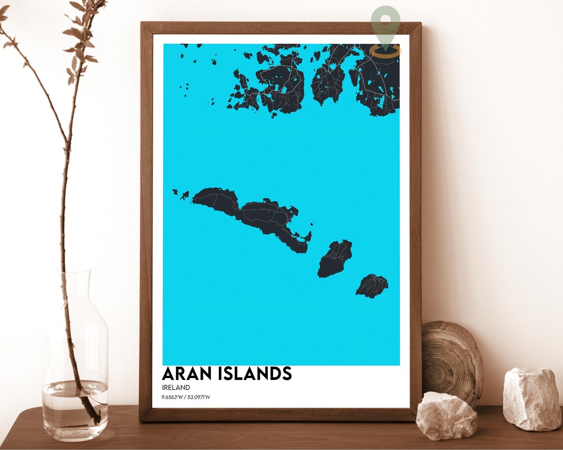Aran Islands Ireland Teal Minimalist Island Street Map Wall Art - Image 6