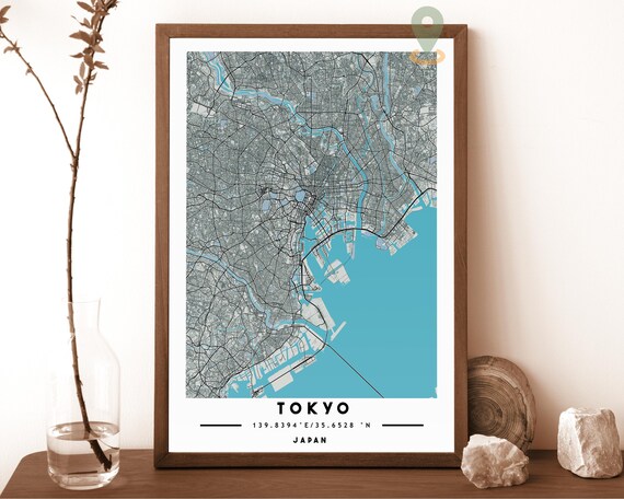 Tokyo Japan City Map Art Poster Grey Blue Modern Travel Decor