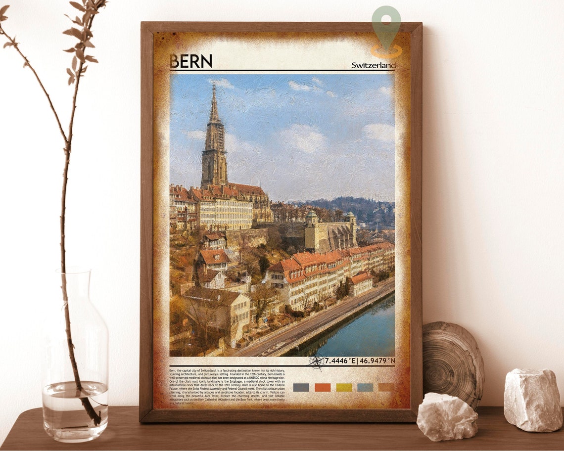 Bern Switzerland Old Town Cathedral Spire Aare River Rooftops Poster - Image 6