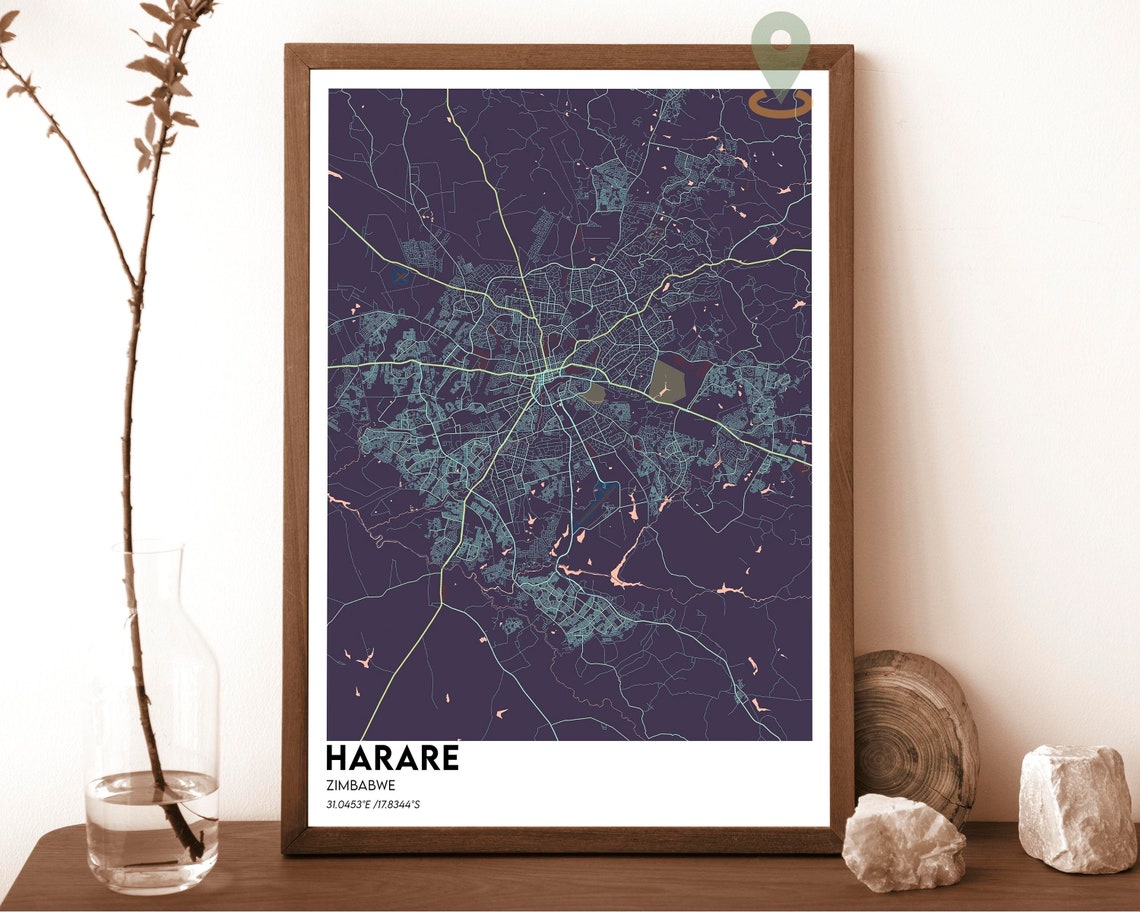 Harare Zimbabwe City Street Map Navy and Gold Modern Art Poster - Image 2