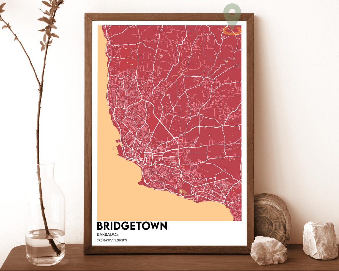 Bridgetown Barbados Caribbean Dark Turquoise Coast Map Poster - Image 3