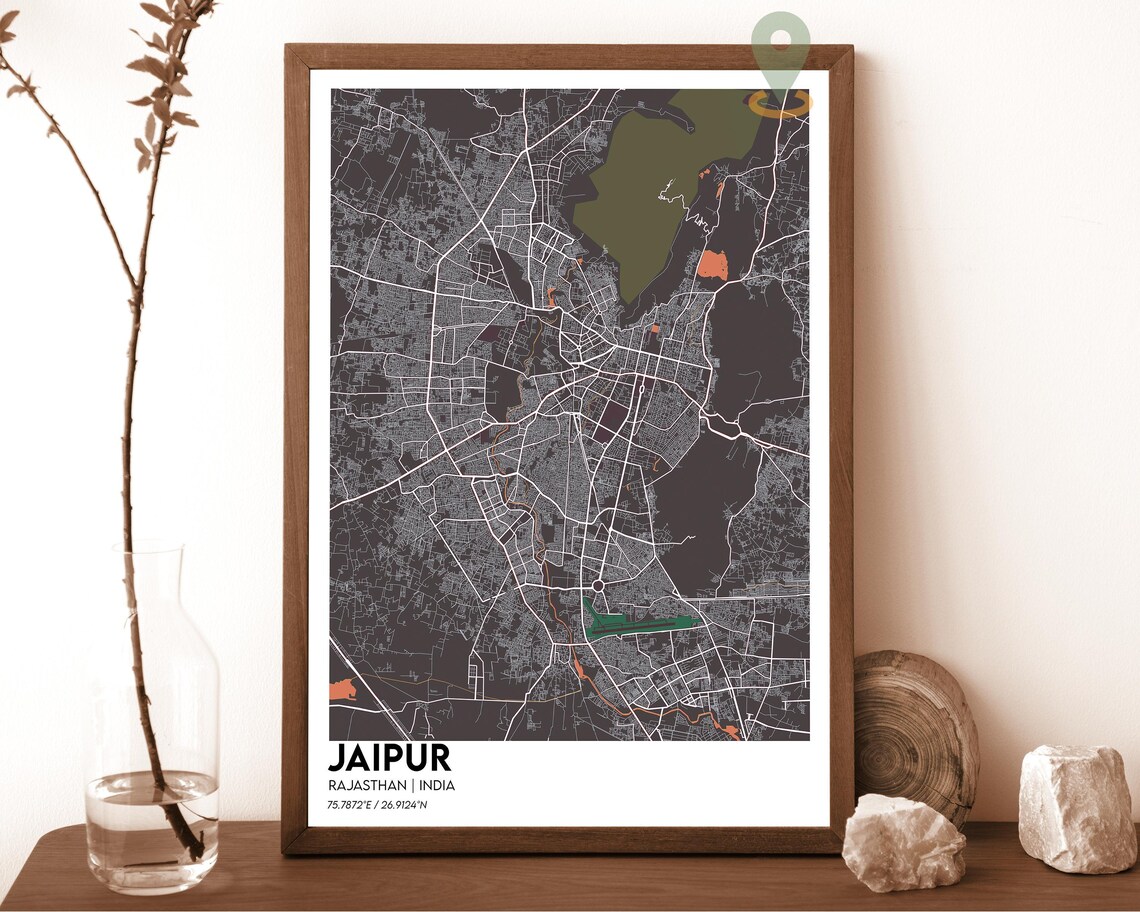Jaipur India Purple Cyan Modern Minimalist City Map Wall Art - Image 3
