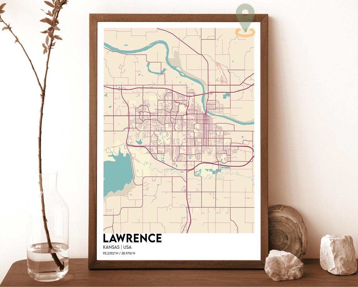 Lawrence Kansas City Map Dark Modern Minimalist Street Poster - Image 3