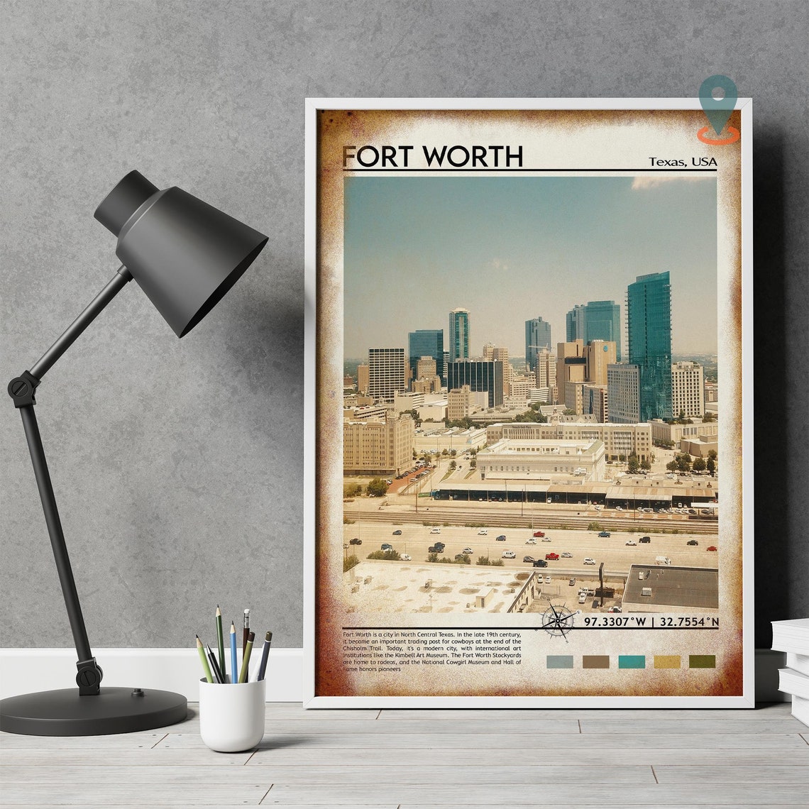Fort Worth Texas Downtown Skyline Modern Cityscape Travel Poster - Image 4