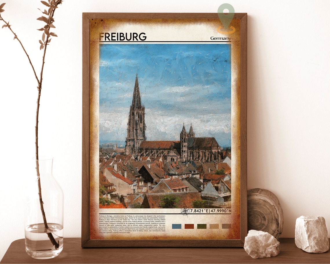 Freiburg Germany Gothic Cathedral Old Town View Travel Poster - Image 6