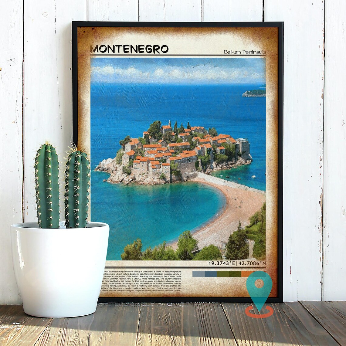 Montenegro Balkan Coast Red Roof Island Village Travel Poster - Image 4