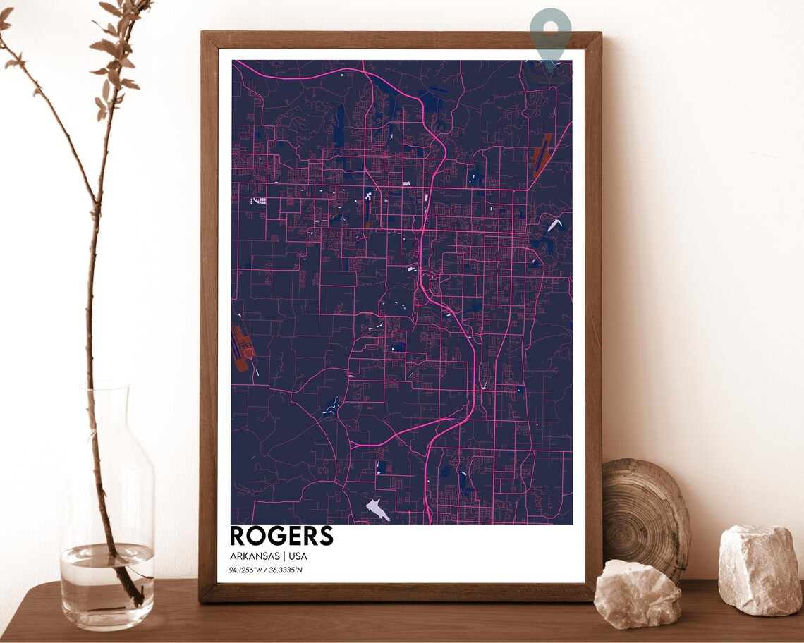 Rogers Arkansas Light Gray Minimalist Street Grid Map Home Decor Poster - Image 2