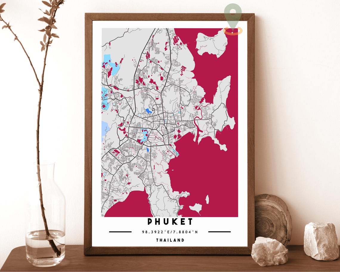Phuket Thailand Navy Gold Island Street Map Modern Bold Wall Art - Image 3