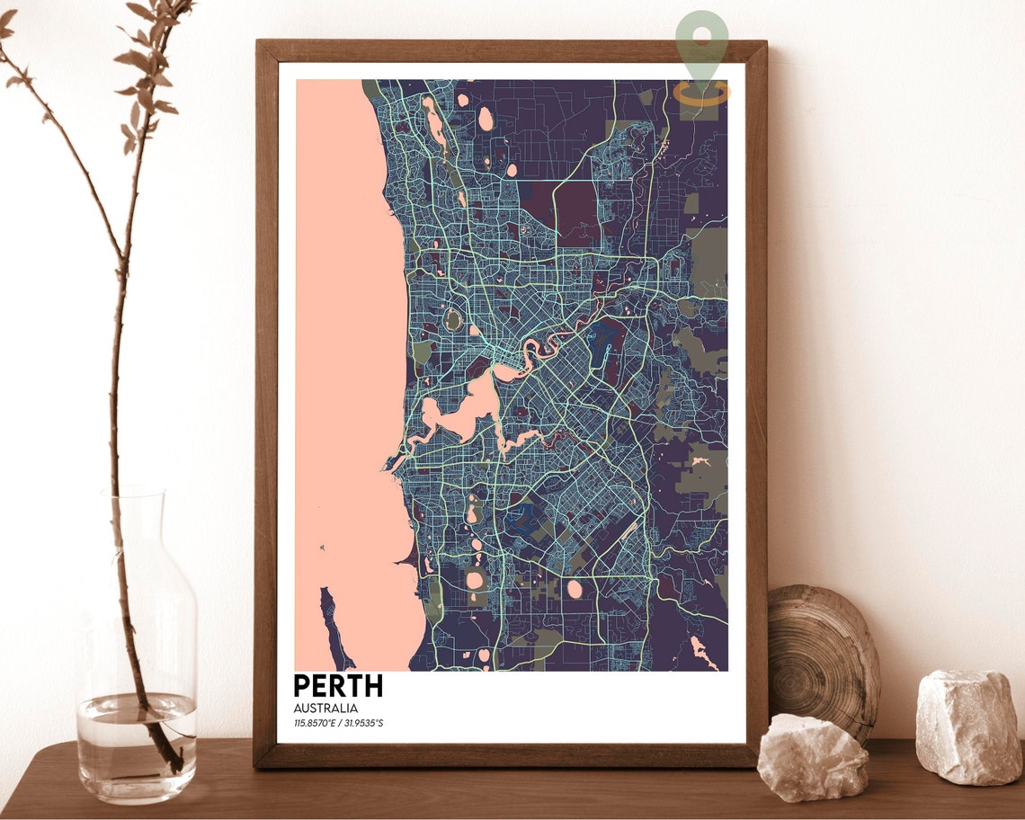 Perth Australia Teal Orange Minimalist City Map Wall Decor Poster - Image 6