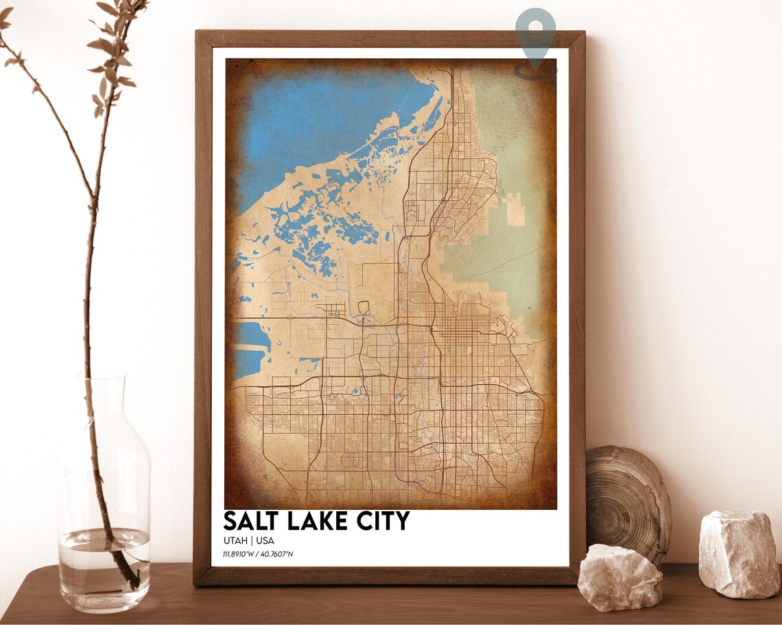 Salt Lake City Utah Dark Cyan Water City Map Home Decor Poster - Image 2
