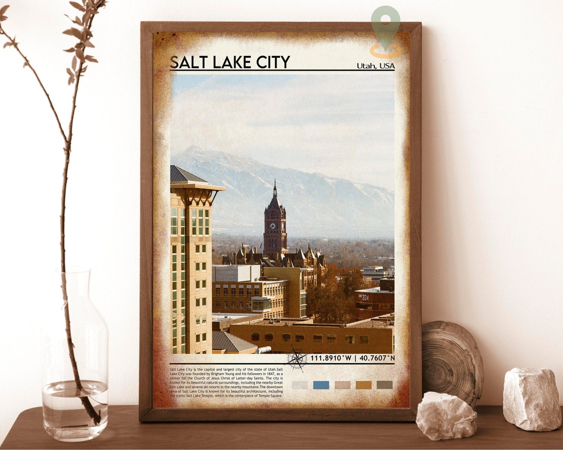 Salt Lake City Utah Clock Tower Snowy Mountains Travel Poster - Image 6