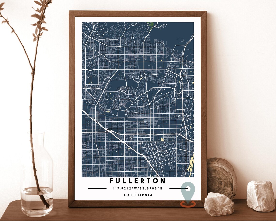 Fullerton California Dark Gray Modern City Street Map Art Poster - Image 6