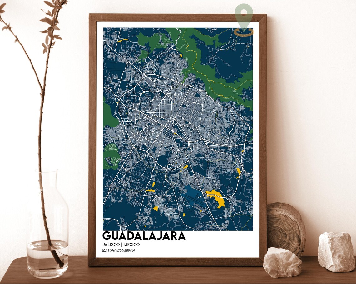 Guadalajara Jalisco Mexico Navy Green City Map Home Decor Poster