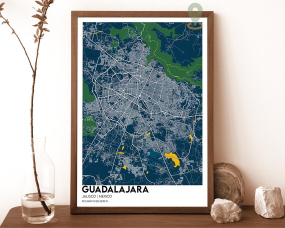 Guadalajara Jalisco Mexico Navy Green City Map Home Decor Poster