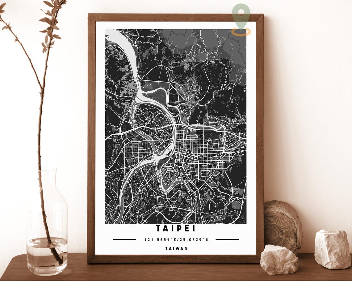 Taipei Taiwan City Map Art Poster Cream Blue Modern Wall Decor - Image 6